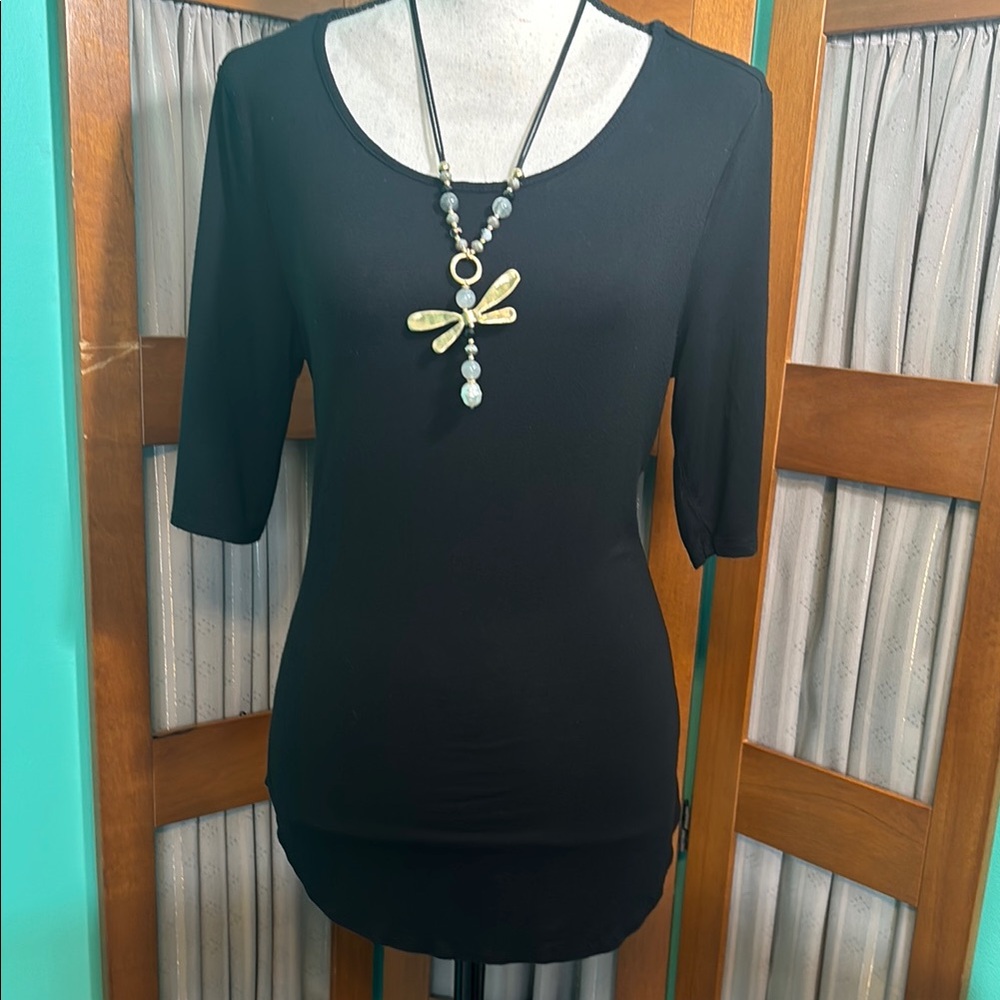 Apt. 9 Black Fitted Blouse with elbow Sleeves